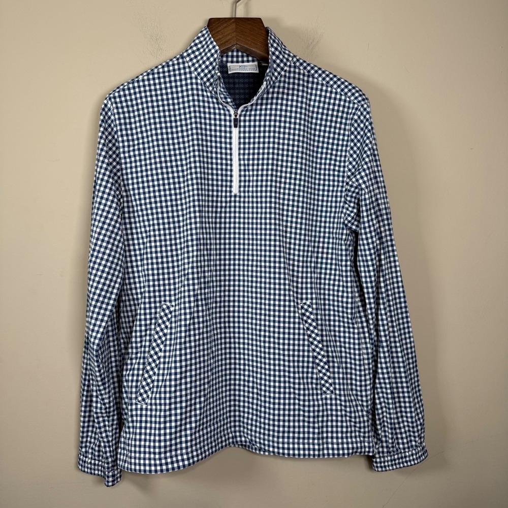 Southern Tide Yacht Blue Gingham Intercoastal Quarter Zip Pullover Medium